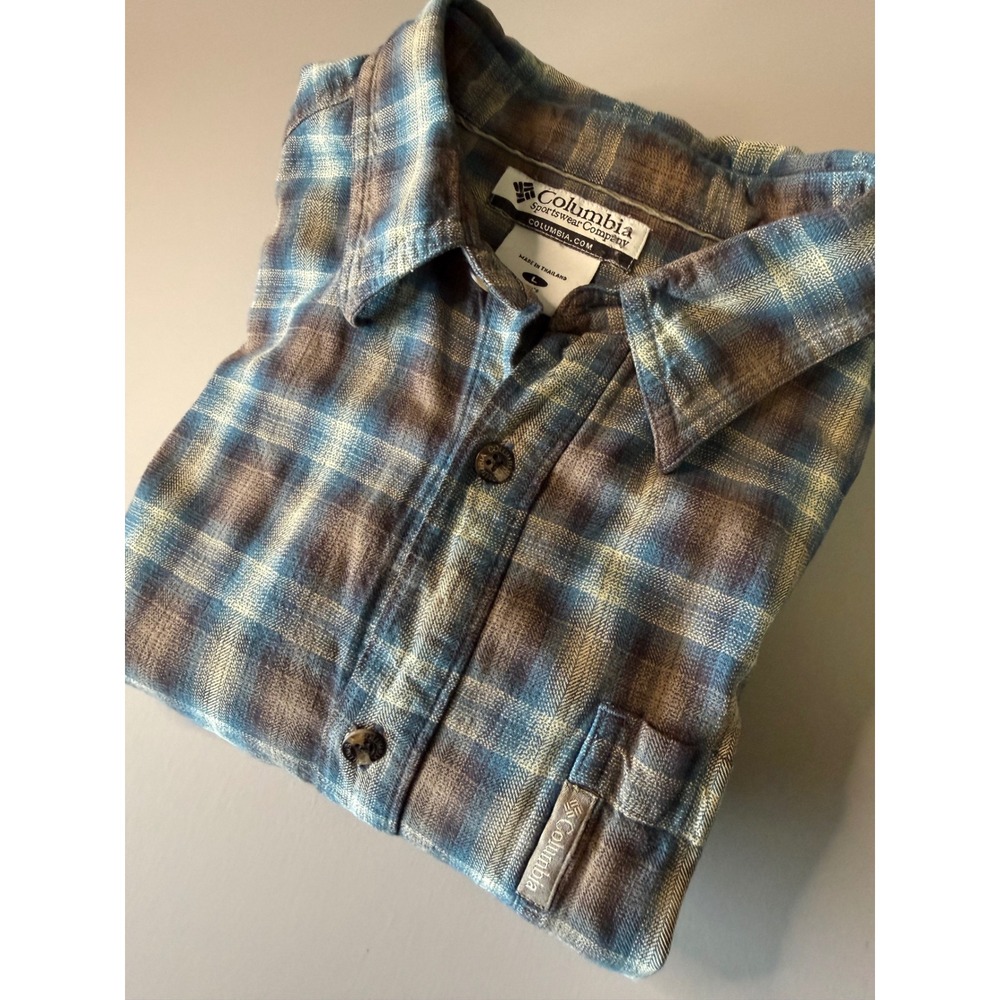 Columbia Mens Blue Brown Plaid Long Sleeve Button Down Shirt AM7461 Large